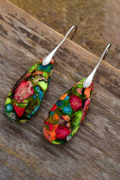Handcrafted Natural Stone Teardrop Earrings - Timeless Elegance Collection