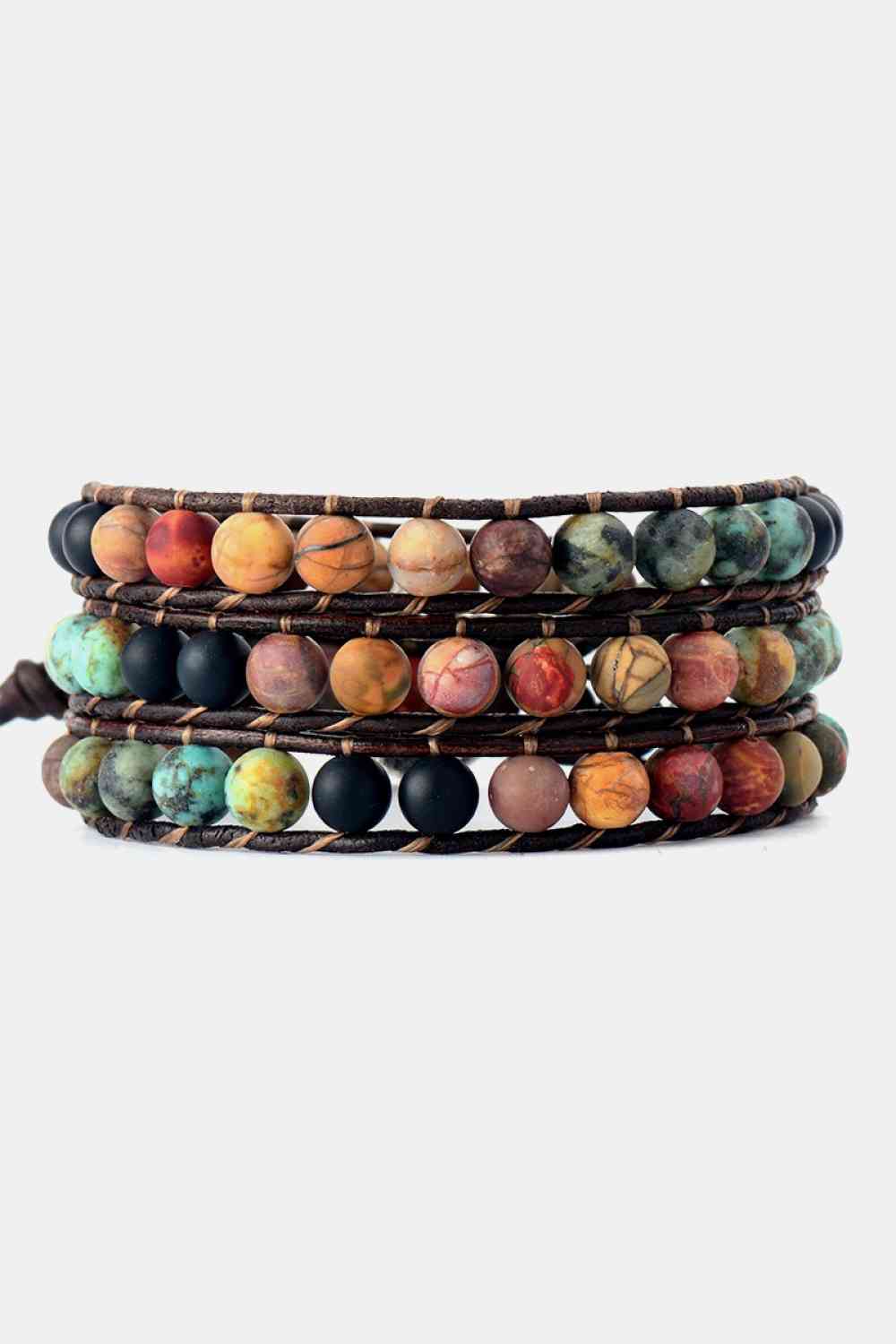 Triple-Layer Agate & Pine Wood Healing Bracelet - Natural Stone Jewelry