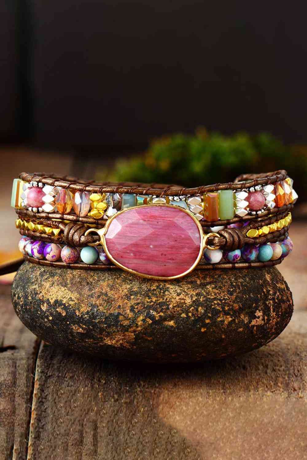 Healing Natural Stone Statement Bracelet - Artisan Handcrafted