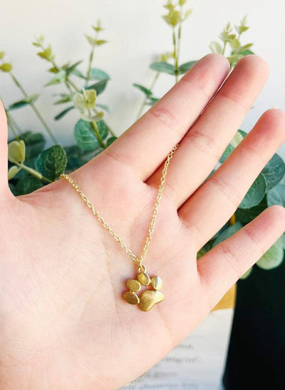 14K Gold Paw Print Memory Necklace - Forever Dog Mom Gift