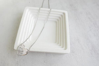 Sterling Silver Heart Paw Print Memorial Necklace