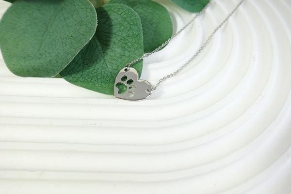 Sterling Silver Heart Paw Print Memorial Necklace