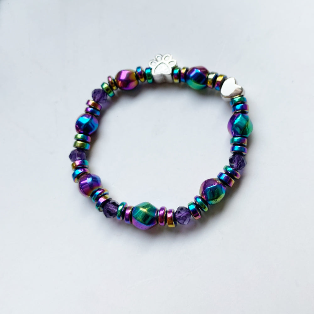 Magnetic Paw Print Charm Bracelet - Black Healing Stone