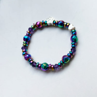 Magnetic Paw Print Charm Bracelet - Black Healing Stone