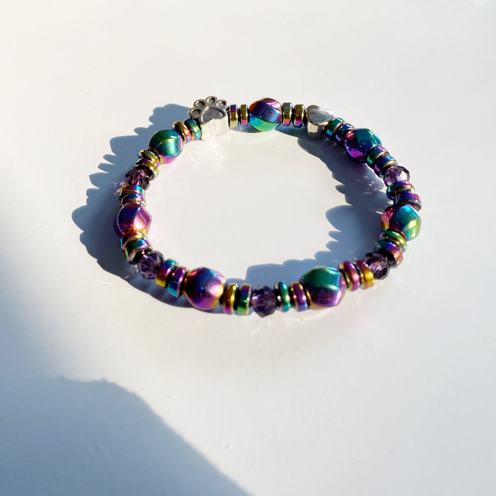 Magnetic Paw Print Charm Bracelet - Black Healing Stone