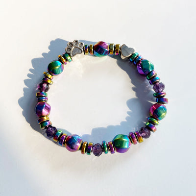 Magnetic Paw Print Charm Bracelet - Black Healing Stone