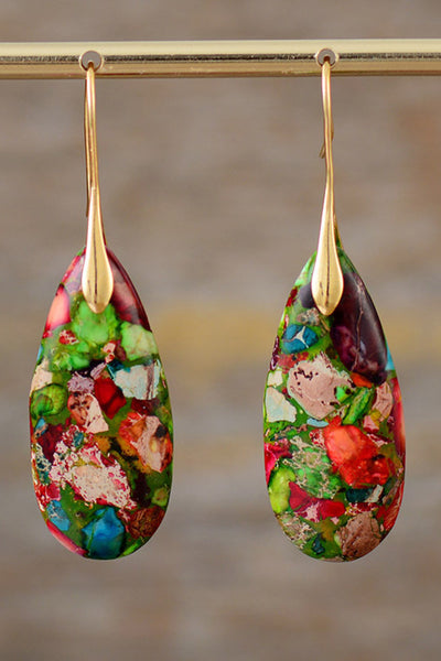 Handcrafted Natural Stone Teardrop Earrings - Timeless Elegance Collection