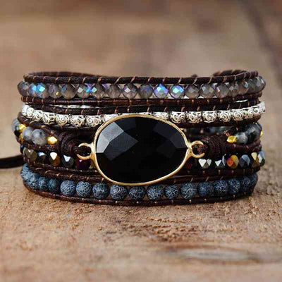 Healing Agate & Crystal Statement Bracelet - Natural Stone Layered Design