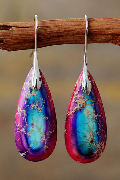 Handcrafted Natural Stone Teardrop Earrings - Timeless Elegance Collection
