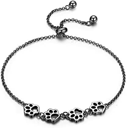925 Sterling Silver Paw Print Charm Bracelet - Adjustable Pet Memorial Jewelry
