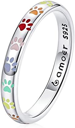 Sterling Silver Paw Print Memory Ring - S925 Enamel Keepsake Jewelry