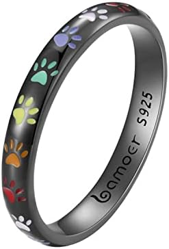 Sterling Silver Paw Print Memory Ring - S925 Enamel Keepsake Jewelry