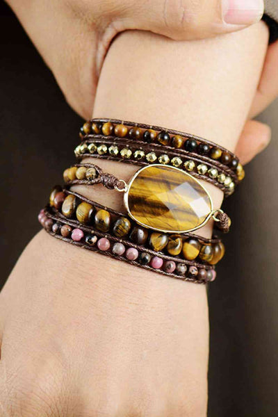 Layered Natural Stone Statement Bracelet - Elegant Healing Crystals