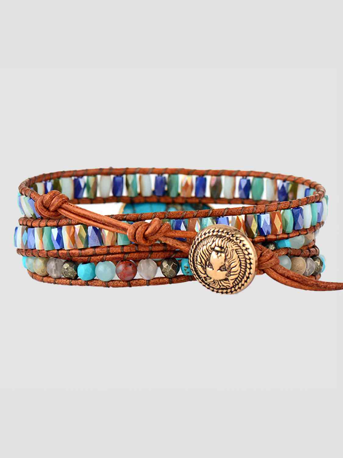 Natural Stone Triple-Layer Bracelet with Agate & Pine Wood