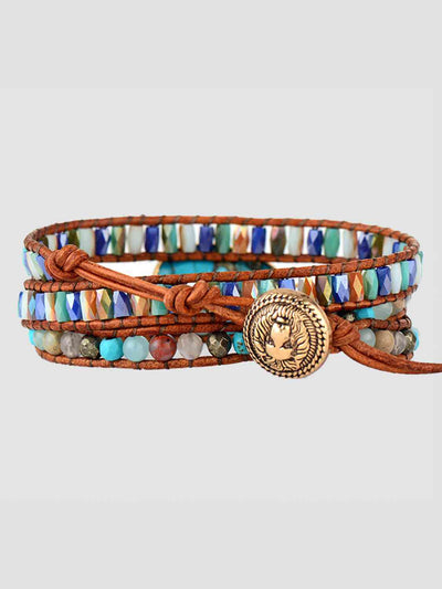 Natural Stone Triple-Layer Bracelet with Agate & Pine Wood