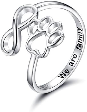 Sterling Silver Paw Print Heart Ring - Adjustable Memory Jewelry for Pet Lovers