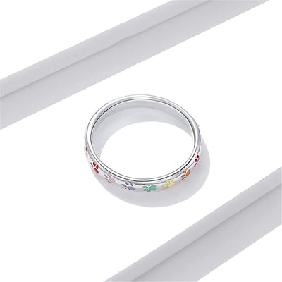 Sterling Silver Paw Print Memory Ring - S925 Enamel Keepsake Jewelry