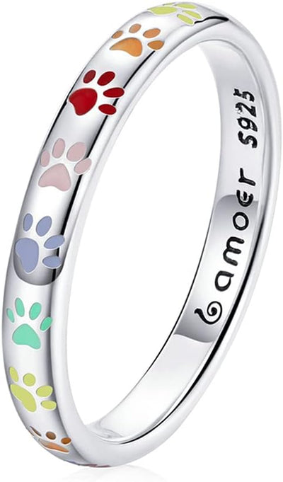Sterling Silver Paw Print Memory Ring - S925 Enamel Keepsake Jewelry