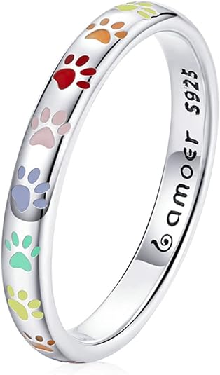 Sterling Silver Paw Print Memory Ring - S925 Enamel Keepsake Jewelry