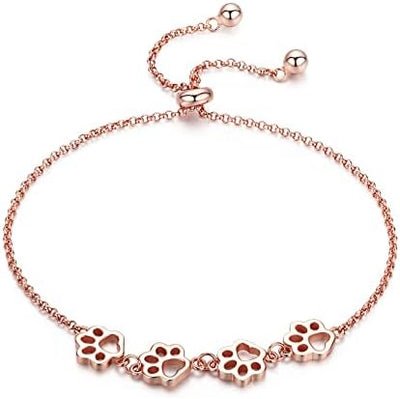 925 Sterling Silver Paw Print Charm Bracelet - Adjustable Pet Memorial Jewelry