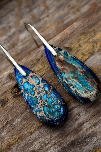 Vintage-Inspired Natural Stone Drop Earrings in 14K Gold & Platinum