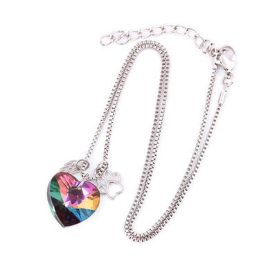 Rainbow Crystal Pet Memorial Angel Wing Heart Necklace