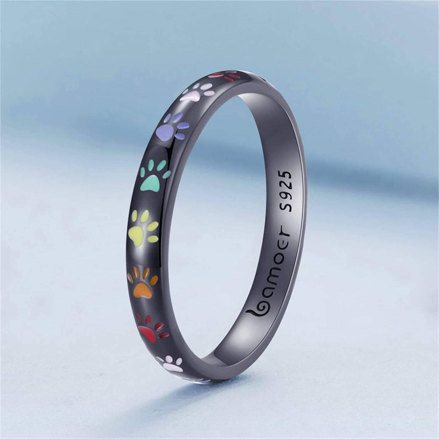 Sterling Silver Paw Print Memory Ring - S925 Enamel Keepsake Jewelry