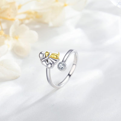 Sterling Silver Woman and Dog Embrace Ring - Adjustable Sentimental Statement Jewelry