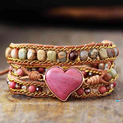 Crystal Heart Natural Stone Bracelet with Healing Energy