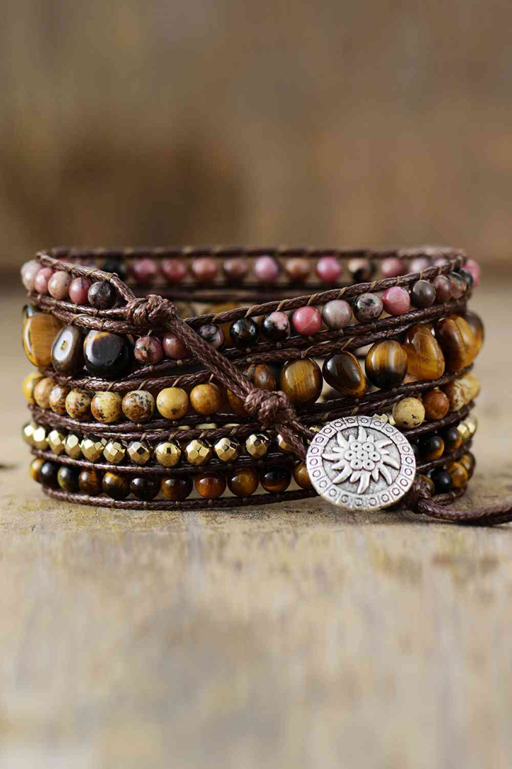 Layered Natural Stone Statement Bracelet - Elegant Healing Crystals
