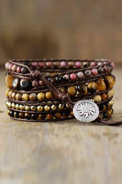 Layered Natural Stone Statement Bracelet - Elegant Healing Crystals