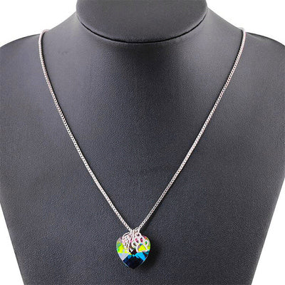 Rainbow Crystal Pet Memorial Angel Wing Heart Necklace