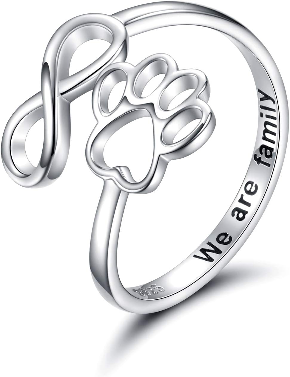 Sterling Silver Paw Print Heart Ring - Adjustable Memory Jewelry for Pet Lovers