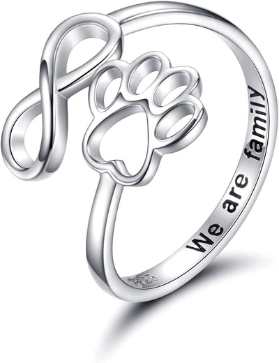 Sterling Silver Paw Print Heart Ring - Adjustable Memory Jewelry for Pet Lovers