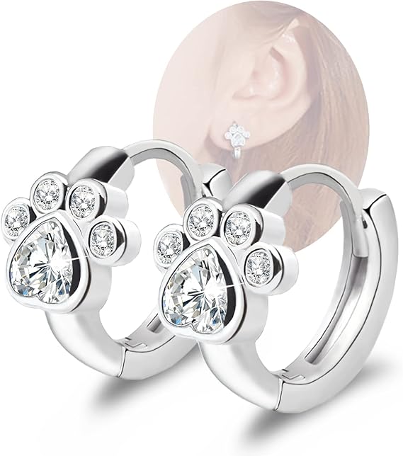 Sparkling Paw Print Huggie Hoops - Dainty Crystal Pet Lover Earrings