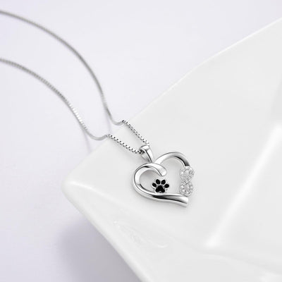 Infinity Heart Paw Print Sterling Silver Necklace - Pet Memorial Jewelry