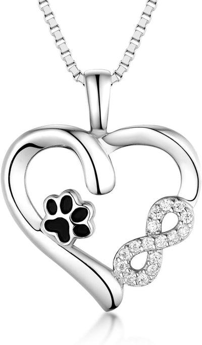 Infinity Heart Paw Print Sterling Silver Necklace - Pet Memorial Jewelry