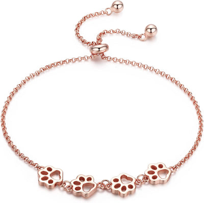 925 Sterling Silver Paw Print Charm Bracelet - Adjustable Pet Memorial Jewelry