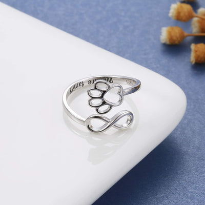 Sterling Silver Paw Print Heart Ring - Adjustable Memory Jewelry for Pet Lovers