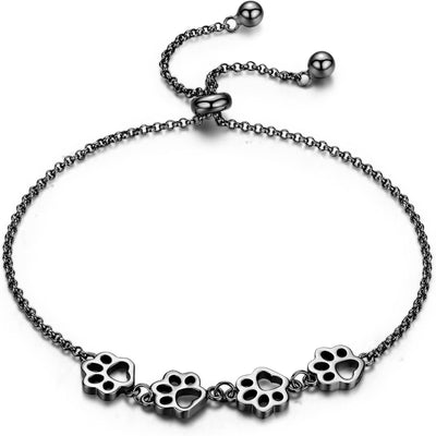 925 Sterling Silver Paw Print Charm Bracelet - Adjustable Pet Memorial Jewelry