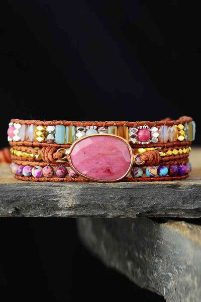 Healing Natural Stone Statement Bracelet - Artisan Handcrafted