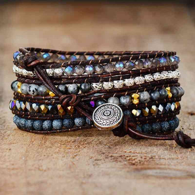Healing Agate & Crystal Statement Bracelet - Natural Stone Layered Design