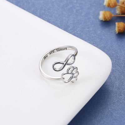 Sterling Silver Paw Print Heart Ring - Adjustable Memory Jewelry for Pet Lovers