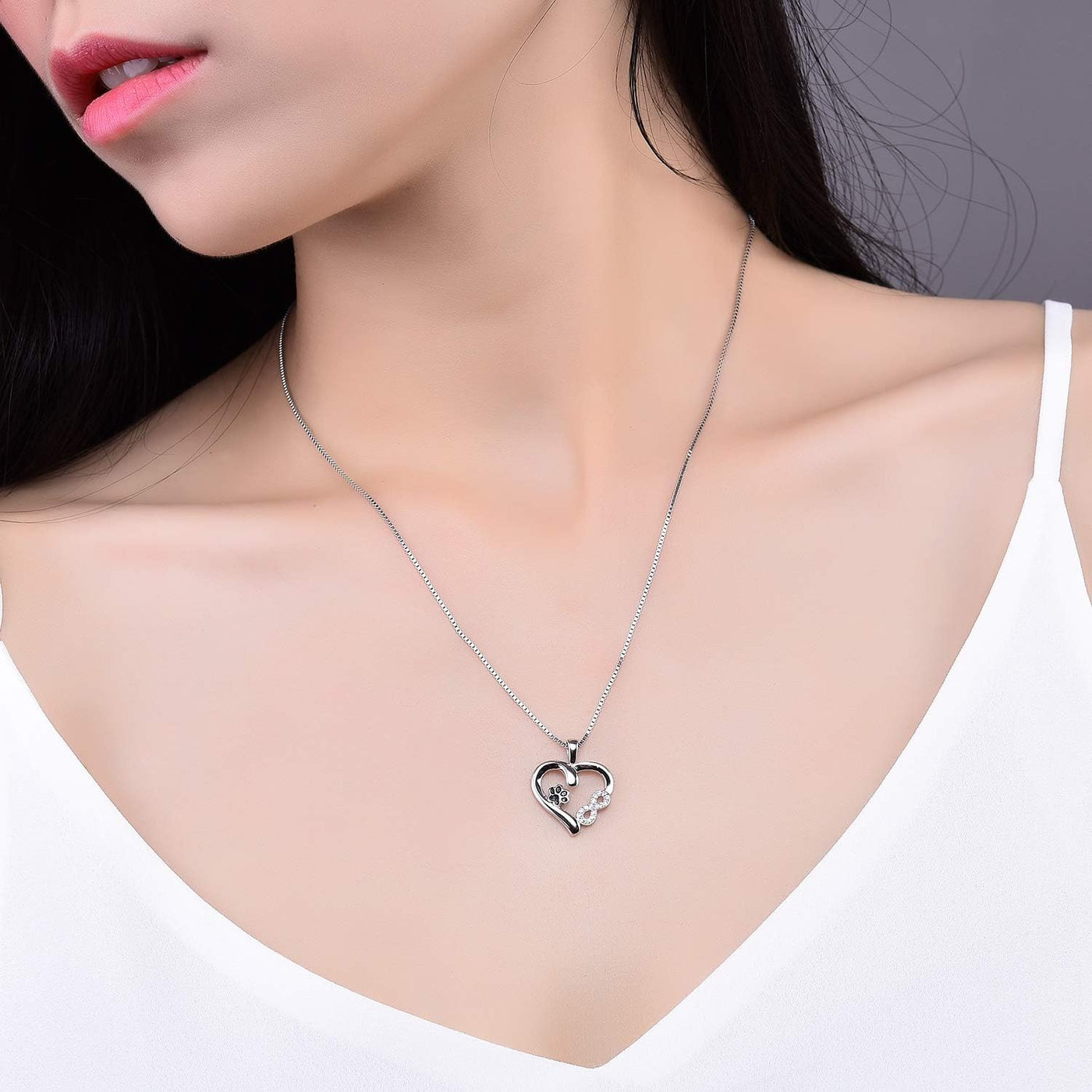 Infinity Heart Paw Print Sterling Silver Necklace - Pet Memorial Jewelry