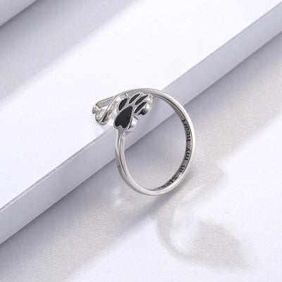 Sterling Silver Paw Print Heart Ring - Adjustable Memory Jewelry for Pet Lovers