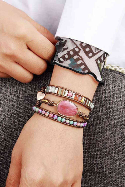 Healing Natural Stone Statement Bracelet - Artisan Handcrafted
