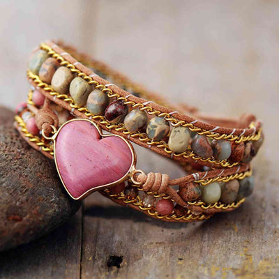 Crystal Heart Natural Stone Bracelet with Healing Energy