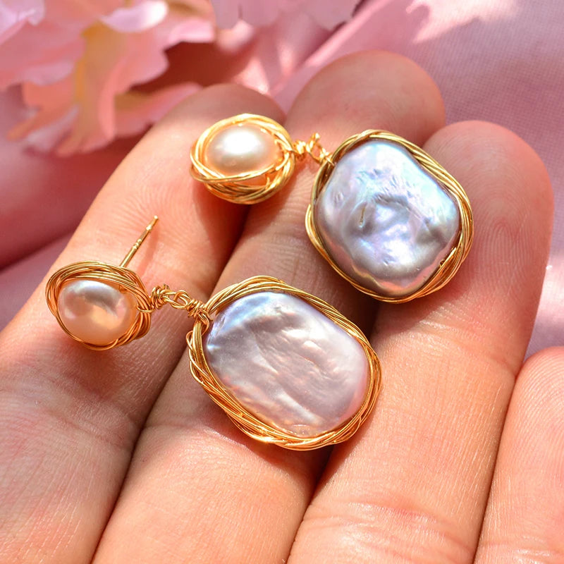 100% Natural Baroque Freshwater Pearl 14K Gold Filled Female Tassels Stud Earrings Jewelry For Women Birthday Gifts