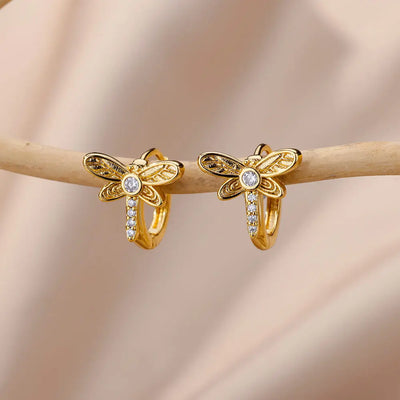 Crystal Owl Hoop Earrings For Women Satinless Steel Animal Zircon Rabbit Leopard Elephant Bear Earrings Cute Jewelry Girls Gift