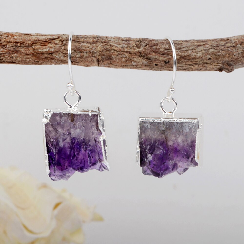 Amethyst Slice Druzy Earrings